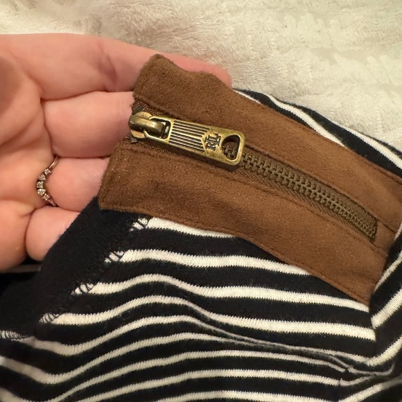 Lauren Ralph Lauren Black White Striped Shoulder Zip Elbow brown Patch Shirt - Picture 11 of 12